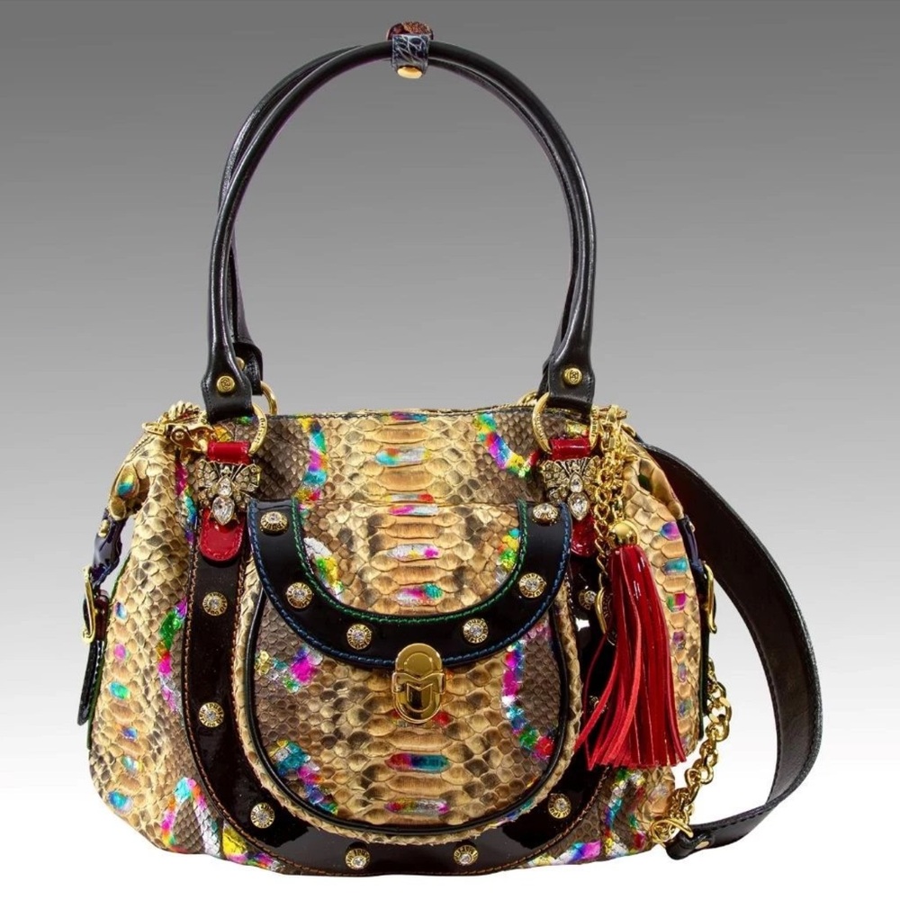 Real Python Rainbow Leather Designer Swarovski Bu… - image 3